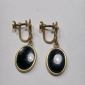Vintage Bojar Screw Back Earrings, 12KT Yellow Gold Filled, Black Onyx Earrings